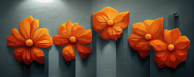 A painting of orange flowers on a gray wall generative AI