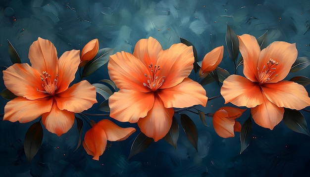 a painting of orange flowers with the word quot hibiscus quot on the bottom