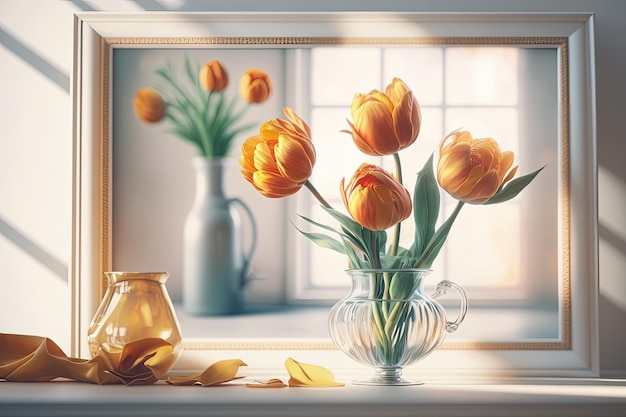 A painting of orange tulips in a vase generative AI