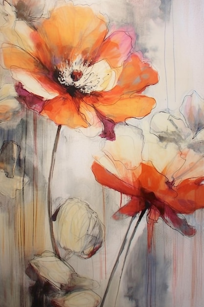 Painting of orange and white flowers on a white background generative ai