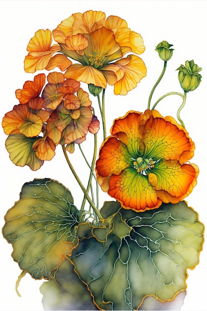 Painting of orange and yellow flowers in a vase generative ai