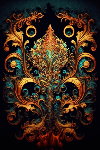 Painting of an ornate design on a black background generative ai