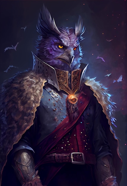 Painting of an owl dressed in armor generative ai