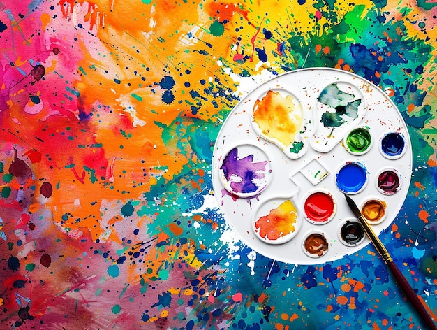 a painting of a paintbrush and paint on a table