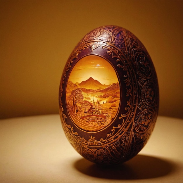 Photo a painting of a painting of a mountain scene on a egg