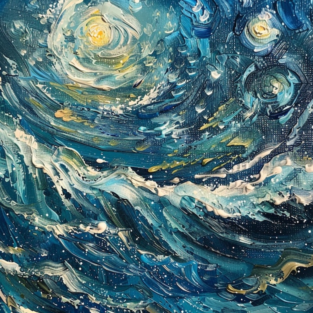 painting of a painting of a wave with a bright light in the middle generative ai