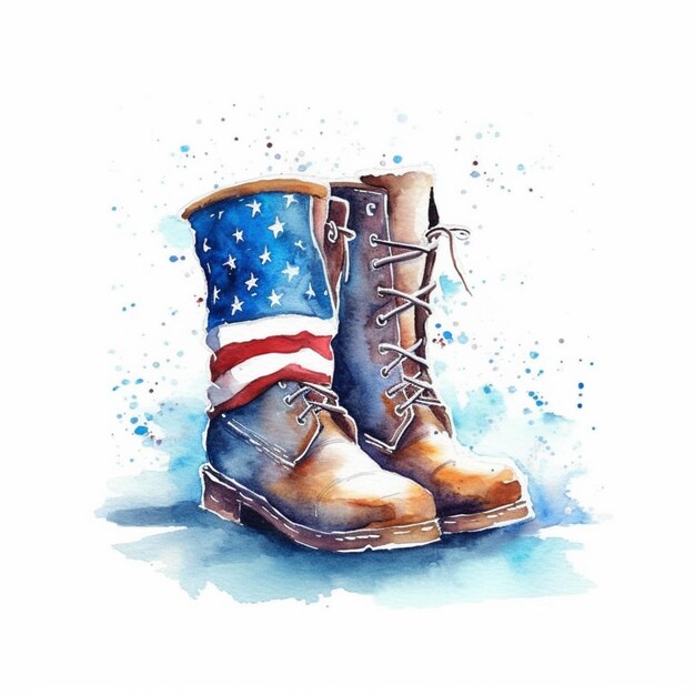 Painting of a pair of boots with a flag on them generative ai