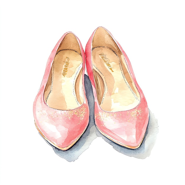 Photo a painting of a pair of pink shoes with gold details