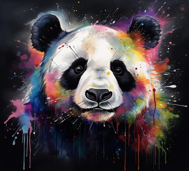 Painting of a panda bear with paint splatters on its face generative ai