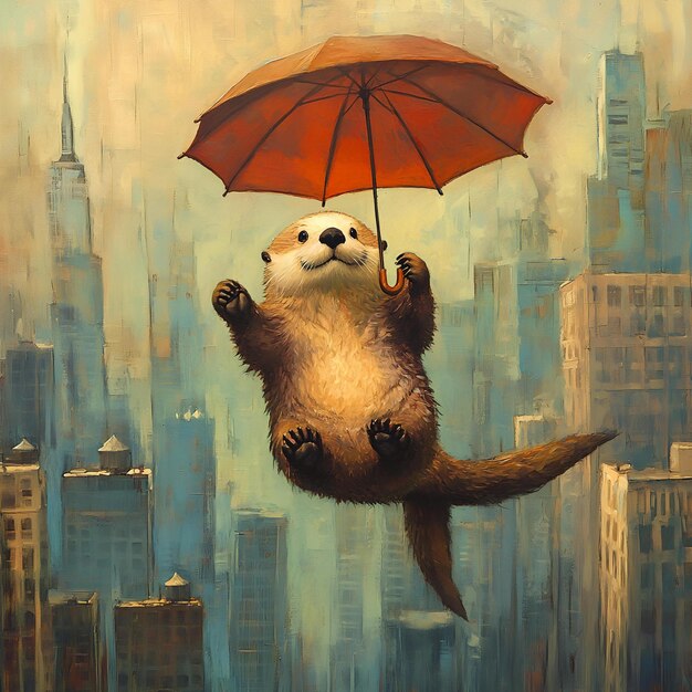 a painting of a panda holding an umbrella with a red umbrella