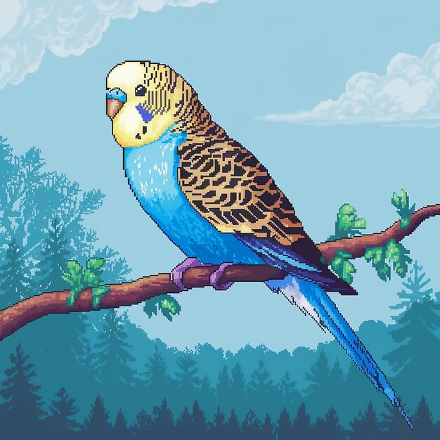 Photo a painting of a parrot on a tree branch with trees in the background