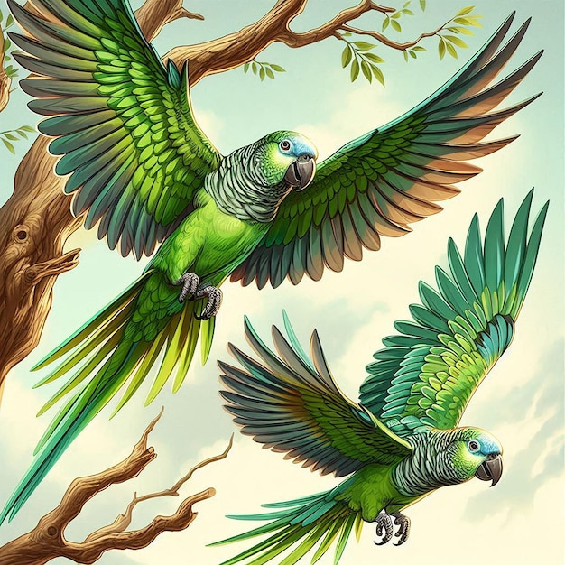 Photo a painting of parrots with the word parrots on it