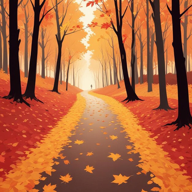 Photo a painting of a path with a path that has fallen leaves on it