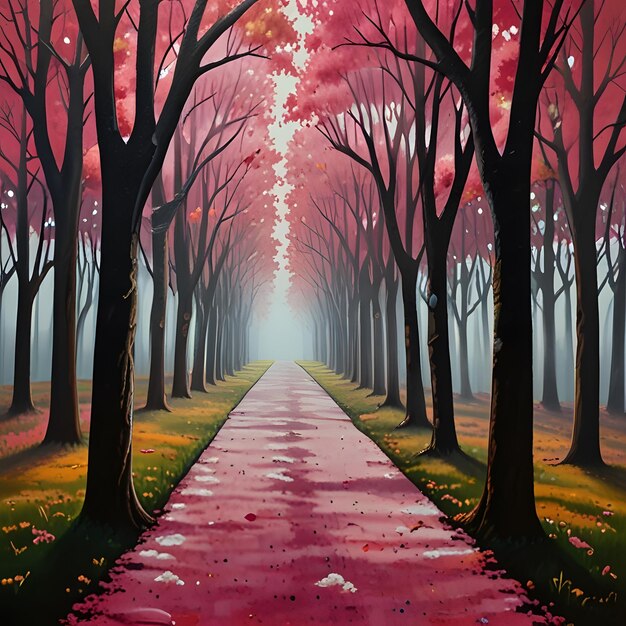 Photo a painting of a path with a pink light above it