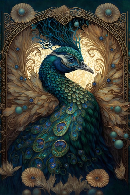 Painting of a peacock with a full moon in the background generative ai