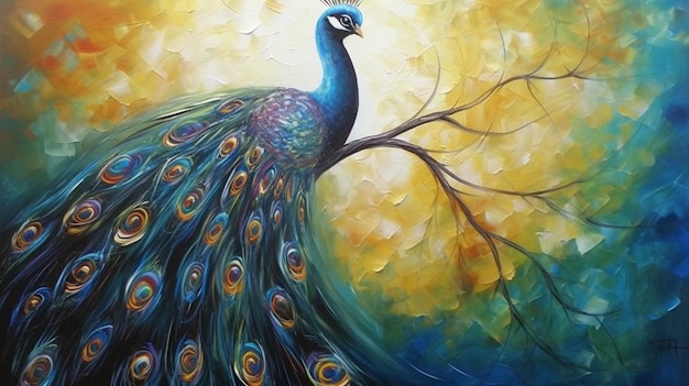 A painting of a peacock with the word peacock on it