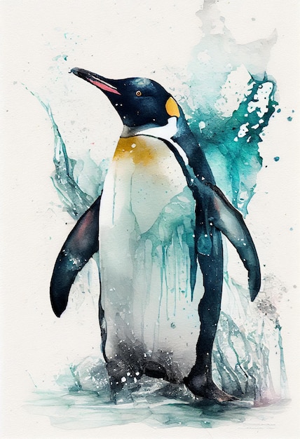 Painting of a penguin standing in the water generative ai