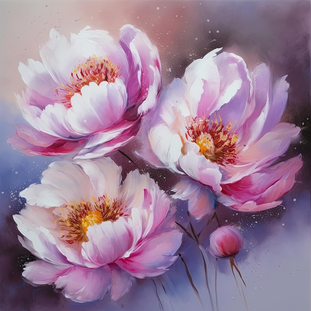 A painting of peony flowers pink abstract painting style