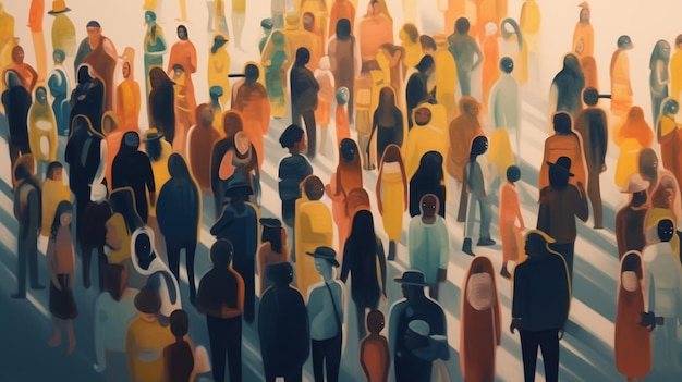 A painting of people in a crowd with the word'emblazoned'on the bottom.