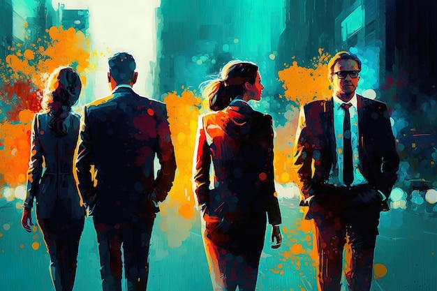 A painting of people in suits and ties with the word'boss'on the bottom.