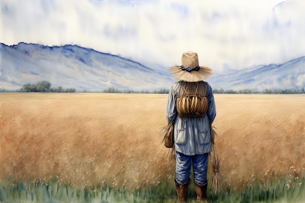 A Painting Of A Person Standing In A Field