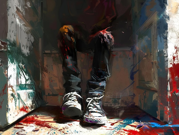 Photo a painting of a person with a pair of sneakers on it