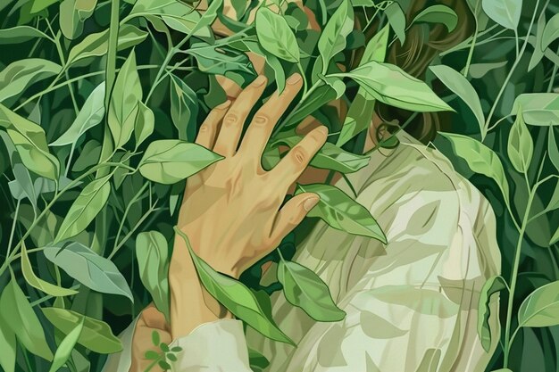 Photo a painting of a persons hand touching a plant with the title  i love you