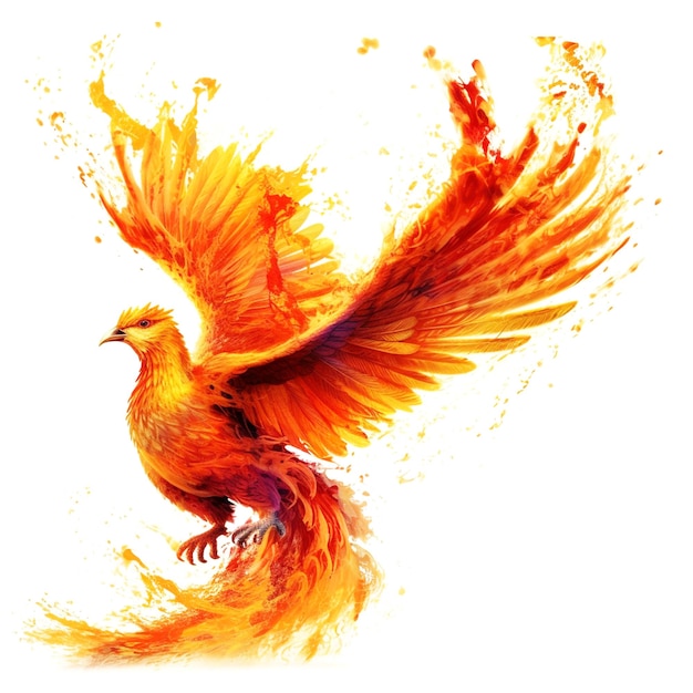 A painting of a phoenix bird with a white background