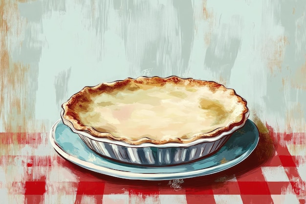 Photo a painting of a pie on a plate