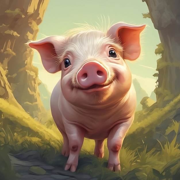 a painting of a pig standing in a field ai generated images