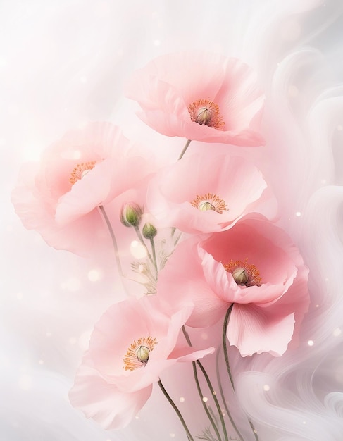 Photo a painting of pink flowers with the words quot spring quot on the bottom