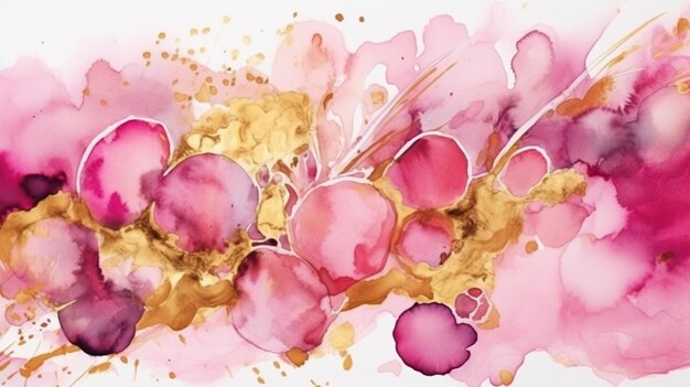 A painting of pink and gold paint with the word love on it.