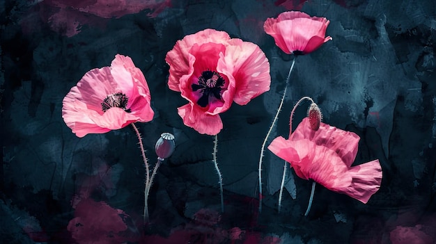 Photo a painting of a pink poppy with the words quot poppies quot