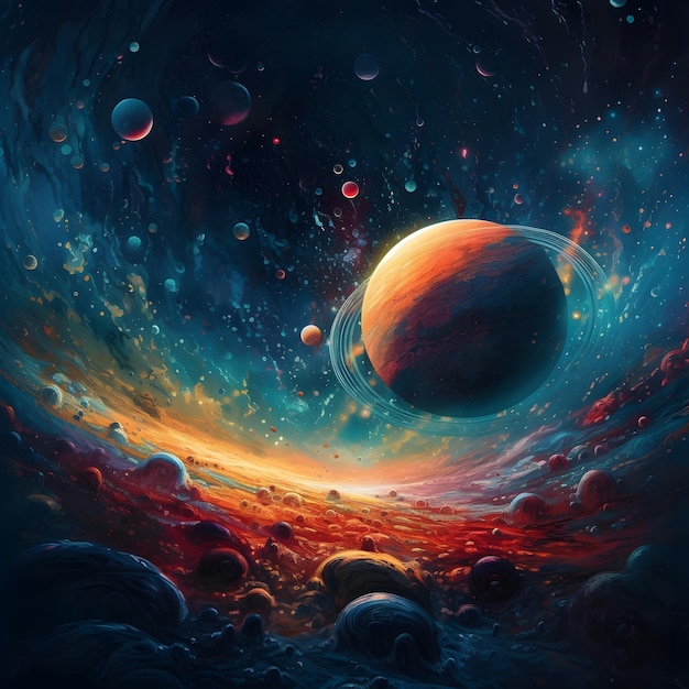 A painting of a planet with a planet in the center.