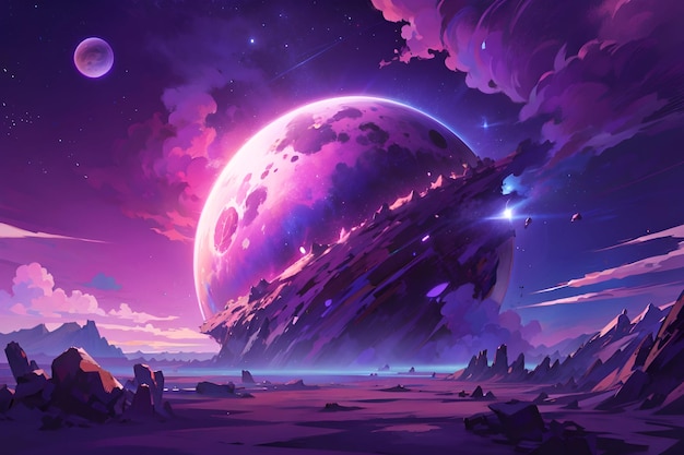 a painting of a planet with a purple planet in the background Chronicles of the Purple Sphere