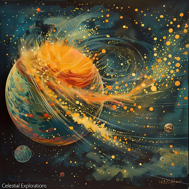 Photo a painting of a planet with a yellow flower on it