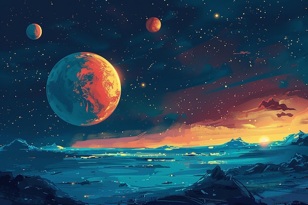 a painting of planets in the night sky