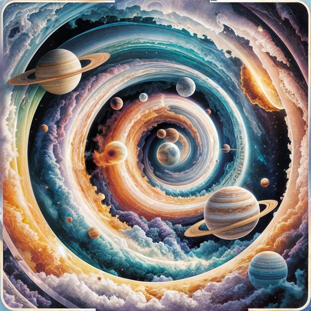 a painting of planets and the universe with the words planets