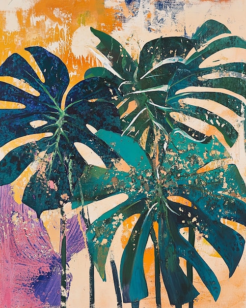 a painting of a plant with purple and green leaves