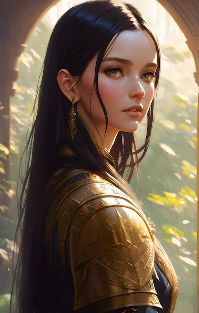 Painting portrait of a beautiful lady wear armor