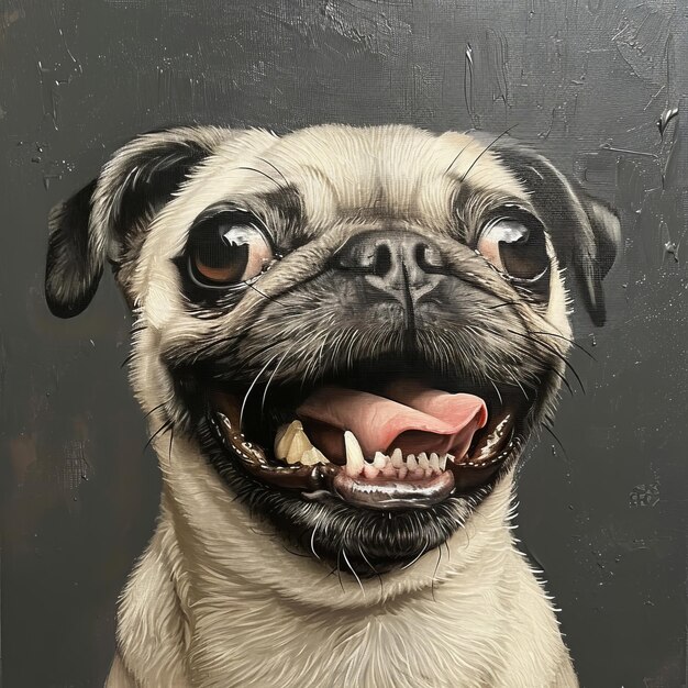 Photo painting of pug dog with mouth open