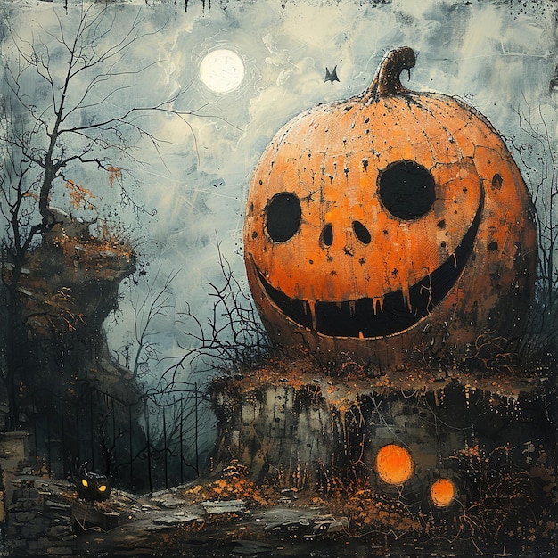 a painting of a pumpkin with a face on it