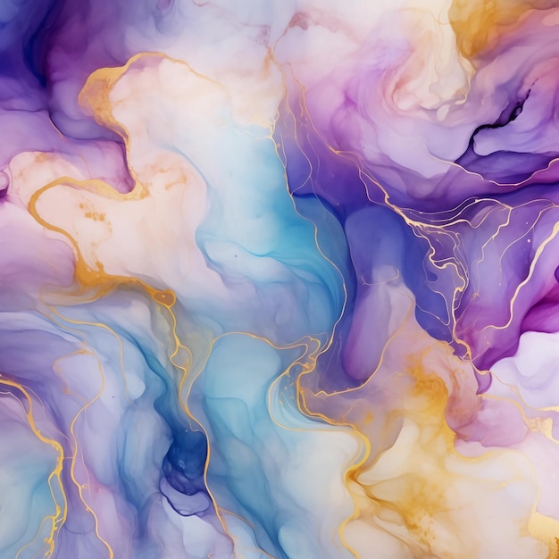 a painting of a purple and blue colored liquid