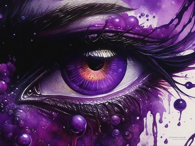 A painting of a purple eye with purple eyes