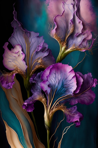 Painting of purple flowers in a vase generative ai