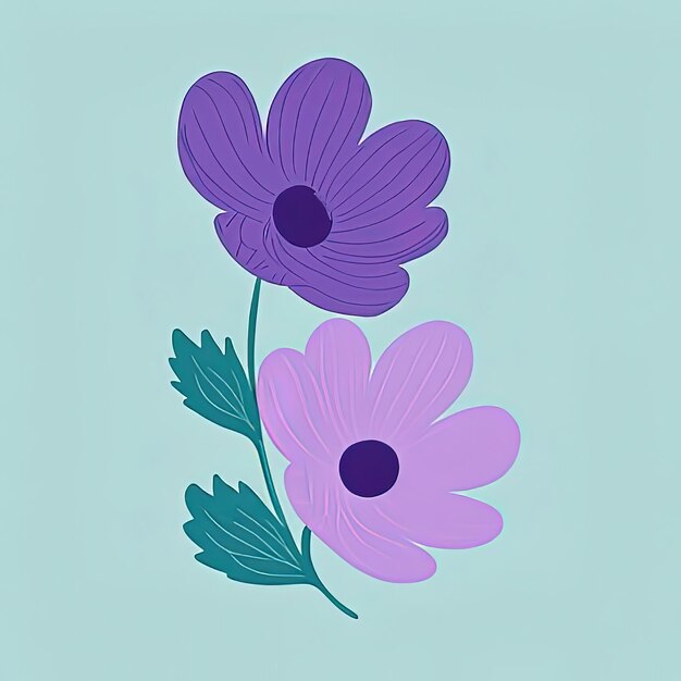 Photo a painting of purple flowers with green leaves and a blue background