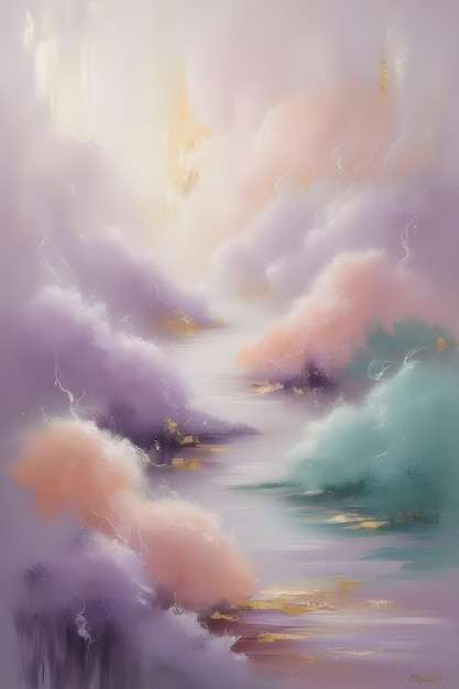 Photo a painting of purple and pink clouds and the words  the word  on the bottom