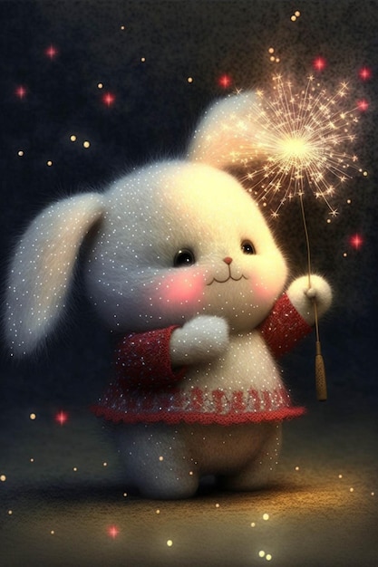 Painting of a rabbit holding a sparkler generative ai