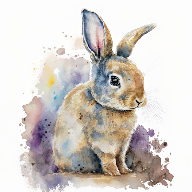 A painting of a rabbit that is painted in watercolor