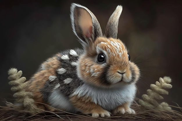 A painting of a rabbit with a brown and white fur.